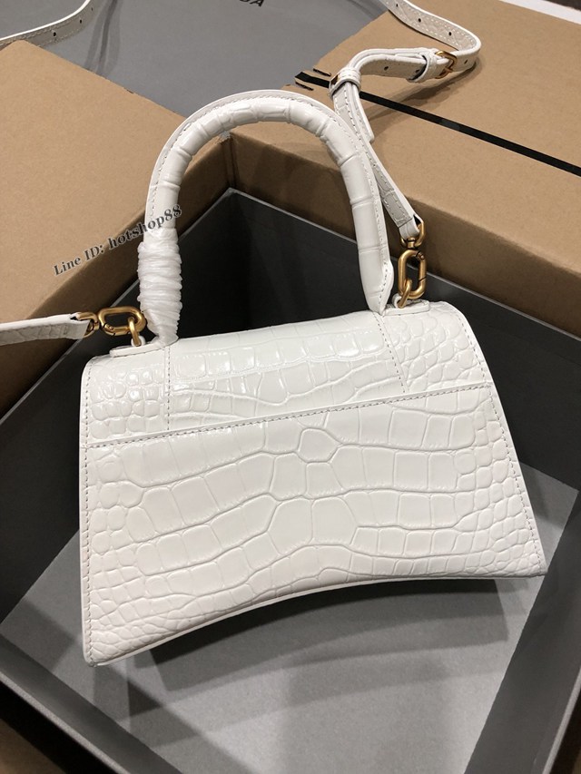 Balenciaga專櫃爆款大號手提女包 巴黎世家升級版鱷魚白色金扣Hourglass沙漏包 fyj1634